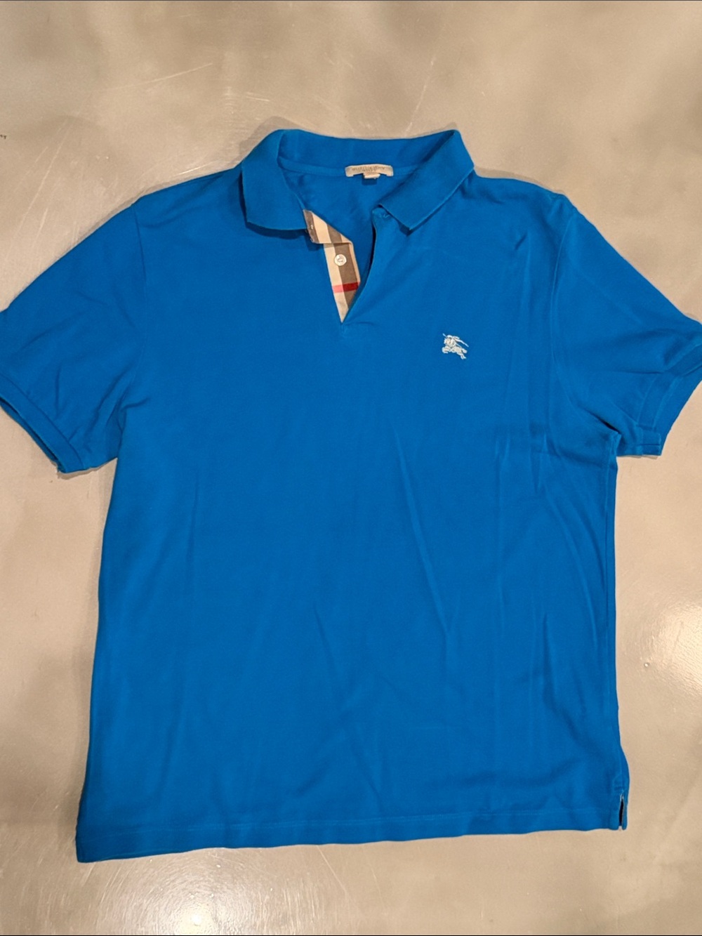 Burberry Bright Blue Polo with Signature Check Placket